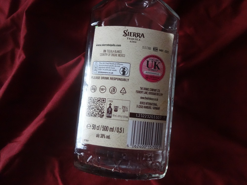 Two empty Sierra Tequila bottles- Blanco and Silver (superb condition)