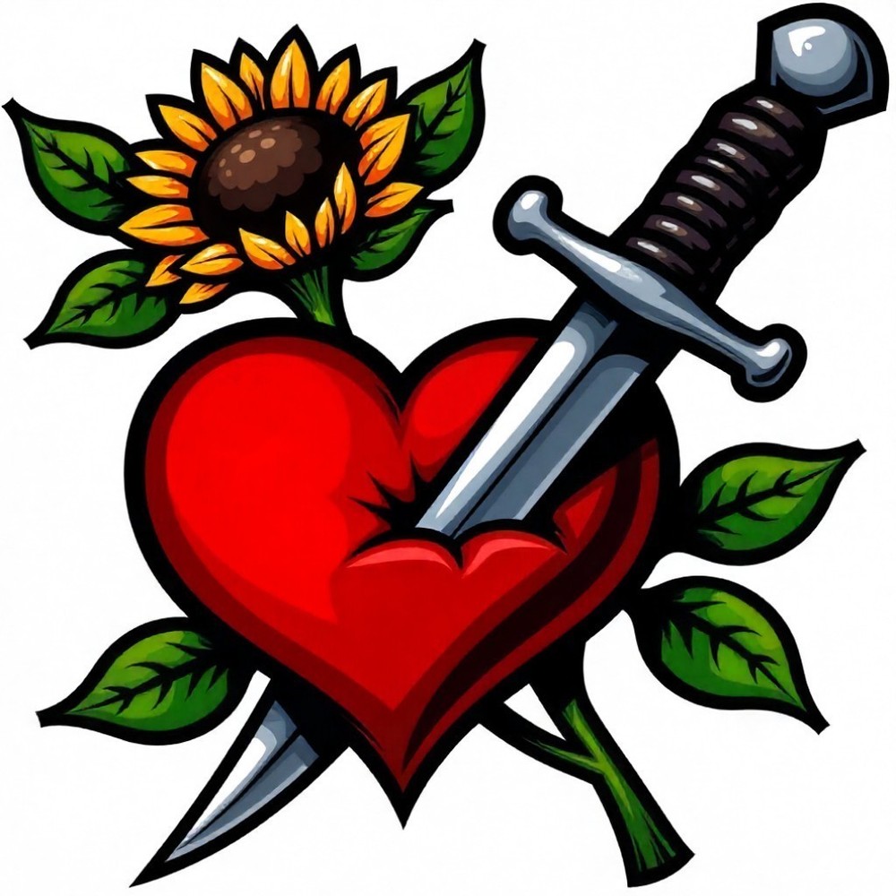 30 Custom Sunflower Dagger Heart Personalized Address Labels
