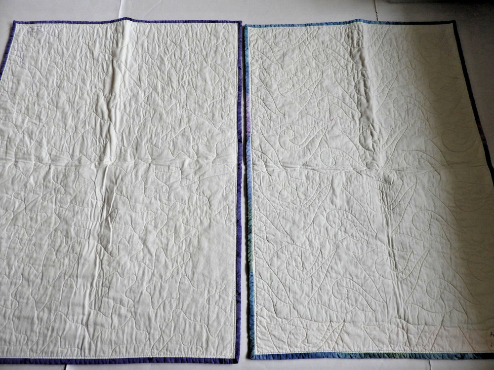 2 Handmade Machine Quilted Rectangle Wall Hanging Table Top Geometric