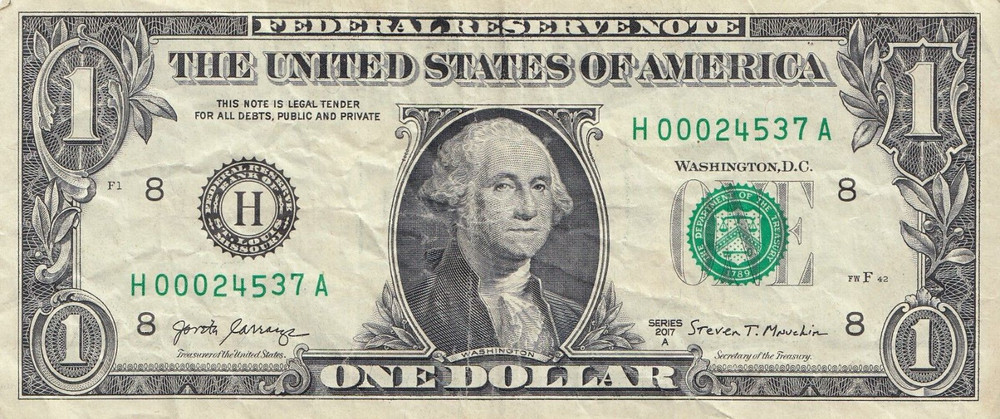 Zip Code Fancy Serial Number One Dollar Bill Neumünster , Germany Zip Code