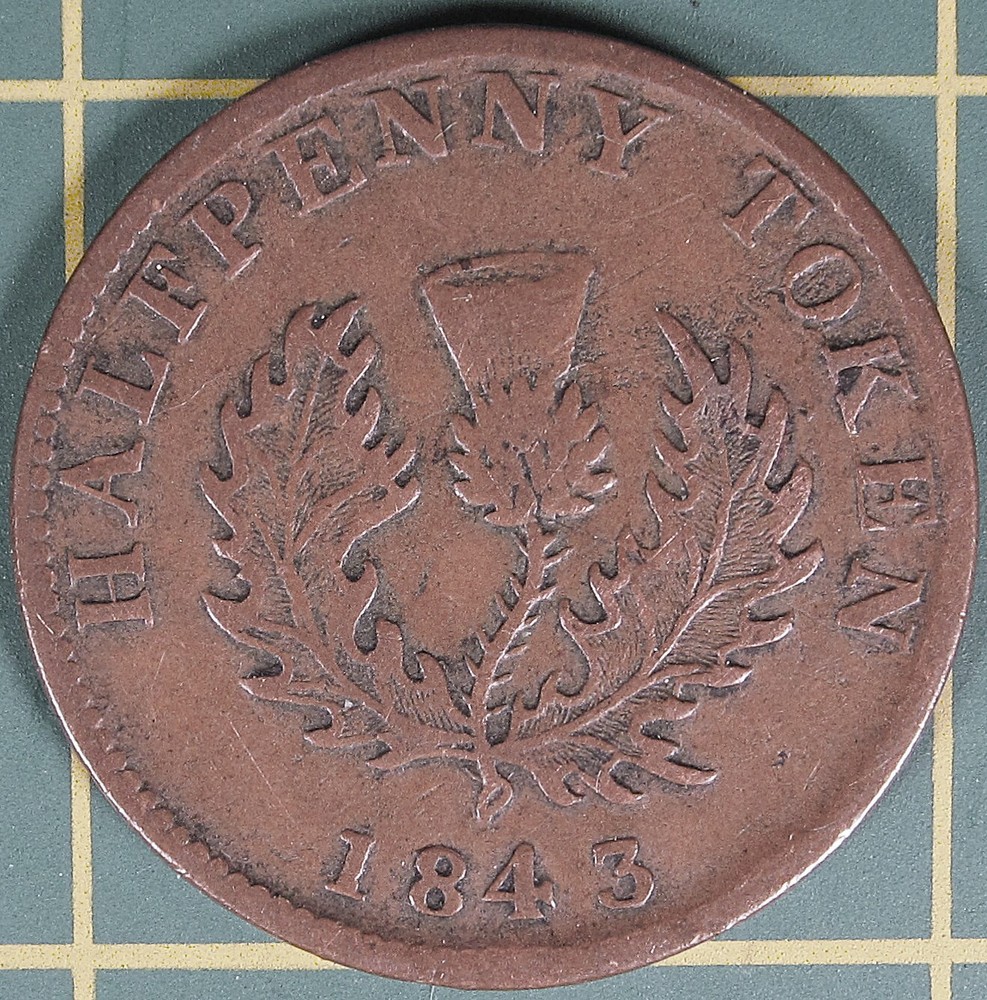 1843 Nova Scotia half penny token, NS-1F3