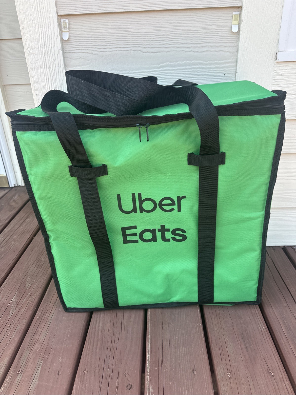 UBER EATS Green Insulated Delivery Bag Sz XL 19”x19”x 9” Zipper Closure 2 Handle
