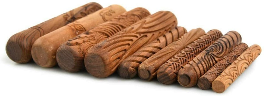 10 Stlyes Wooden Clay Texture Rolling Emboss Wave Pattern Roller Ceramic Pottery