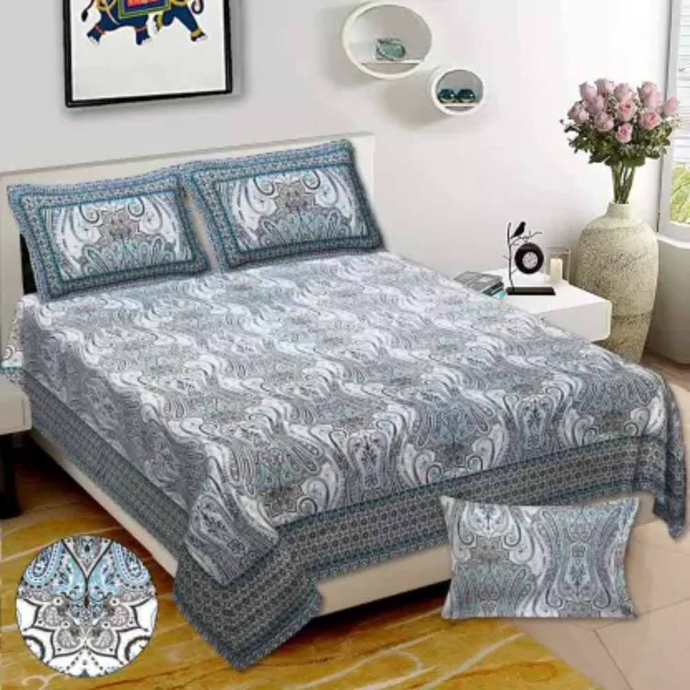 Cotton 3 Pc Bedding Set | Sequence Print | 1 Bedsheet | 2 Pillow Cover