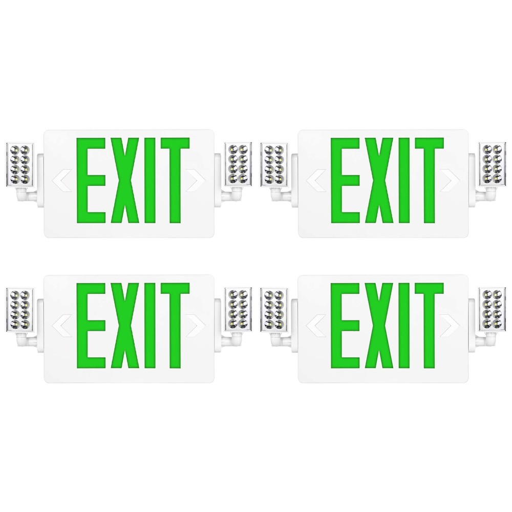 UL Listed-Led 4 Packs  Combo Green Exit Sign with Battery Backup  Exit Lights.