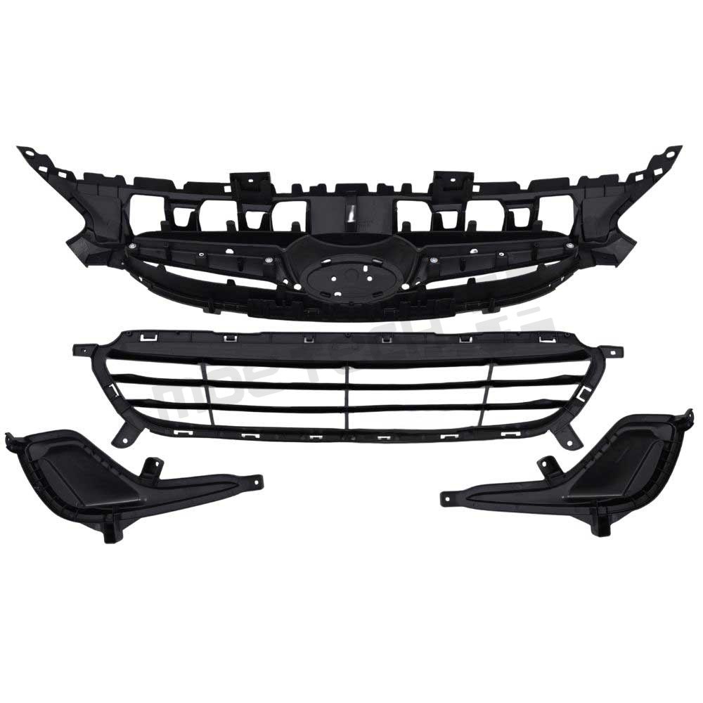 Front Bumper Upper Lower Grille Fog Bezel for 2014 2015 2016 2017 Hyundai Accent