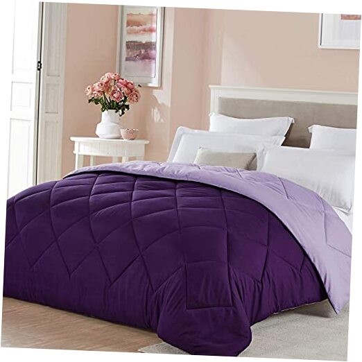 Size Reversible Comforter Lightweight Microfiber Fill All Full/Queen Plum