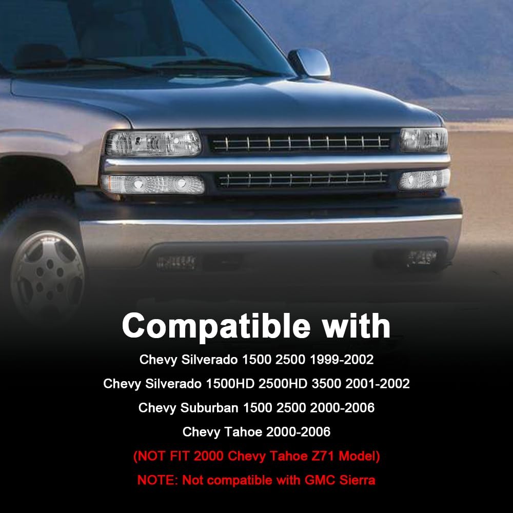 Headlights Assembly, Compatible with 1999-2002 Chevy Silverado