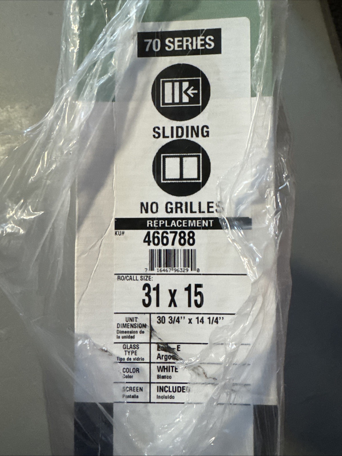 American Craftsman 70 Series Low-E Argon Single Hung Vinyl Window 31 x 15 In