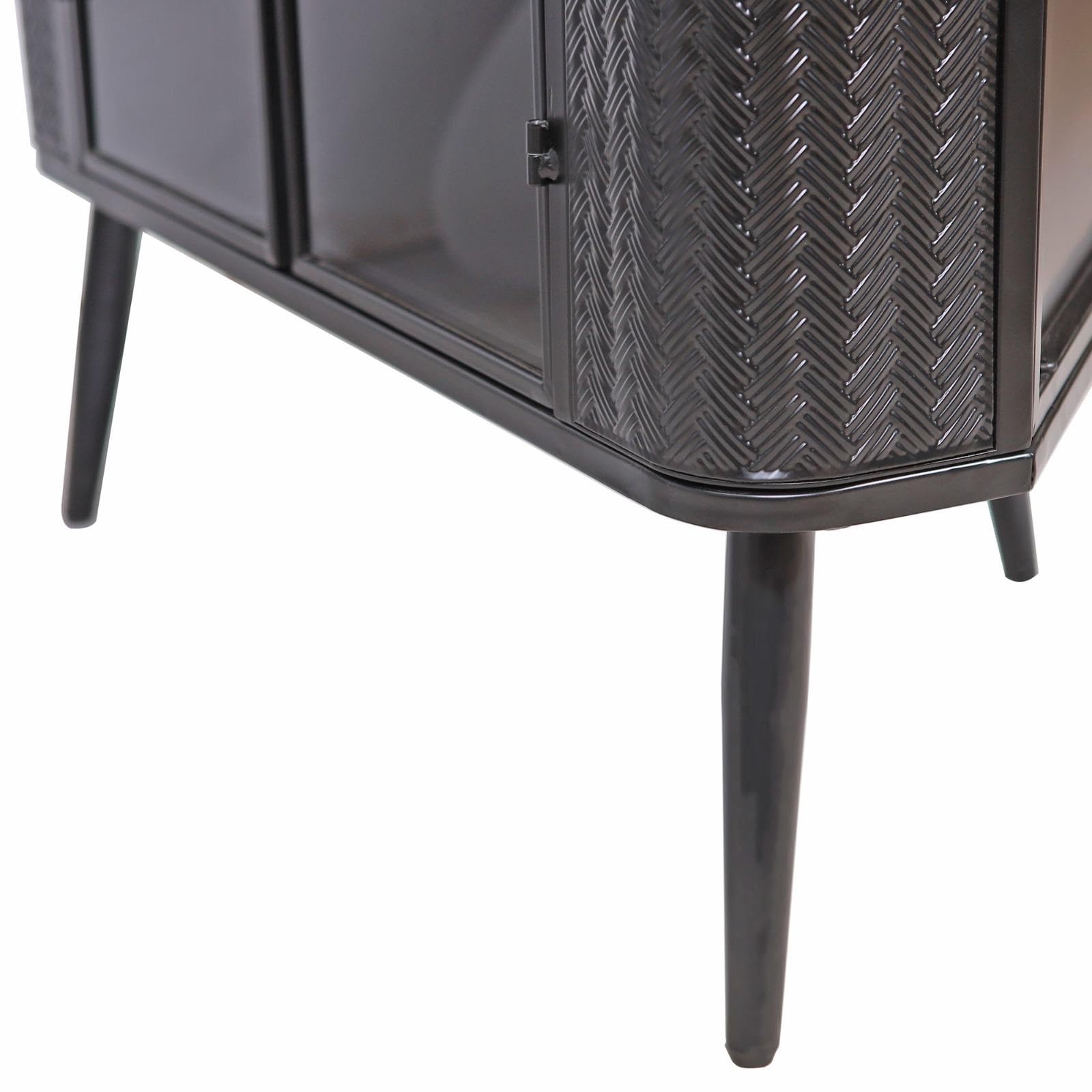 Modern Corner Storage Cabinet with Glass Doors and 3 Shelves, Metal Frame