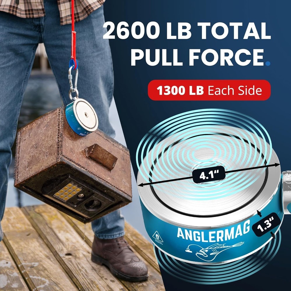 Complete Magnet Fishing Set with 2600 lb Pull Force, Gloves and Grappling Hook