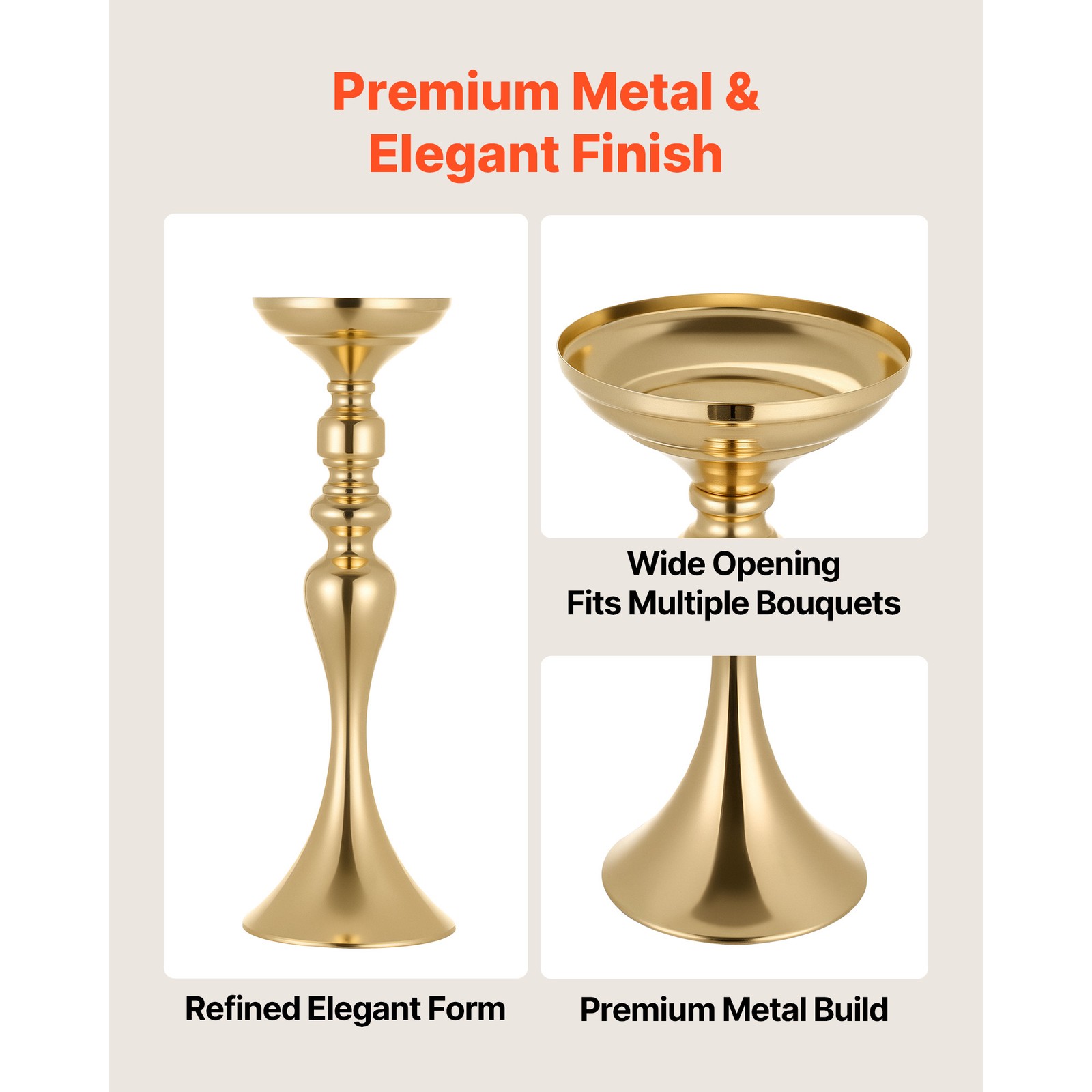 Uimoso 16 PCS Wedding Flower Vase 15in Tall Crystal Table Centerpieces Gold