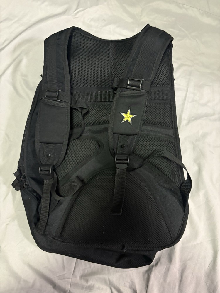 Rockstar Energy Drink Black Backpack Bag 9 Compartments School Work Causal