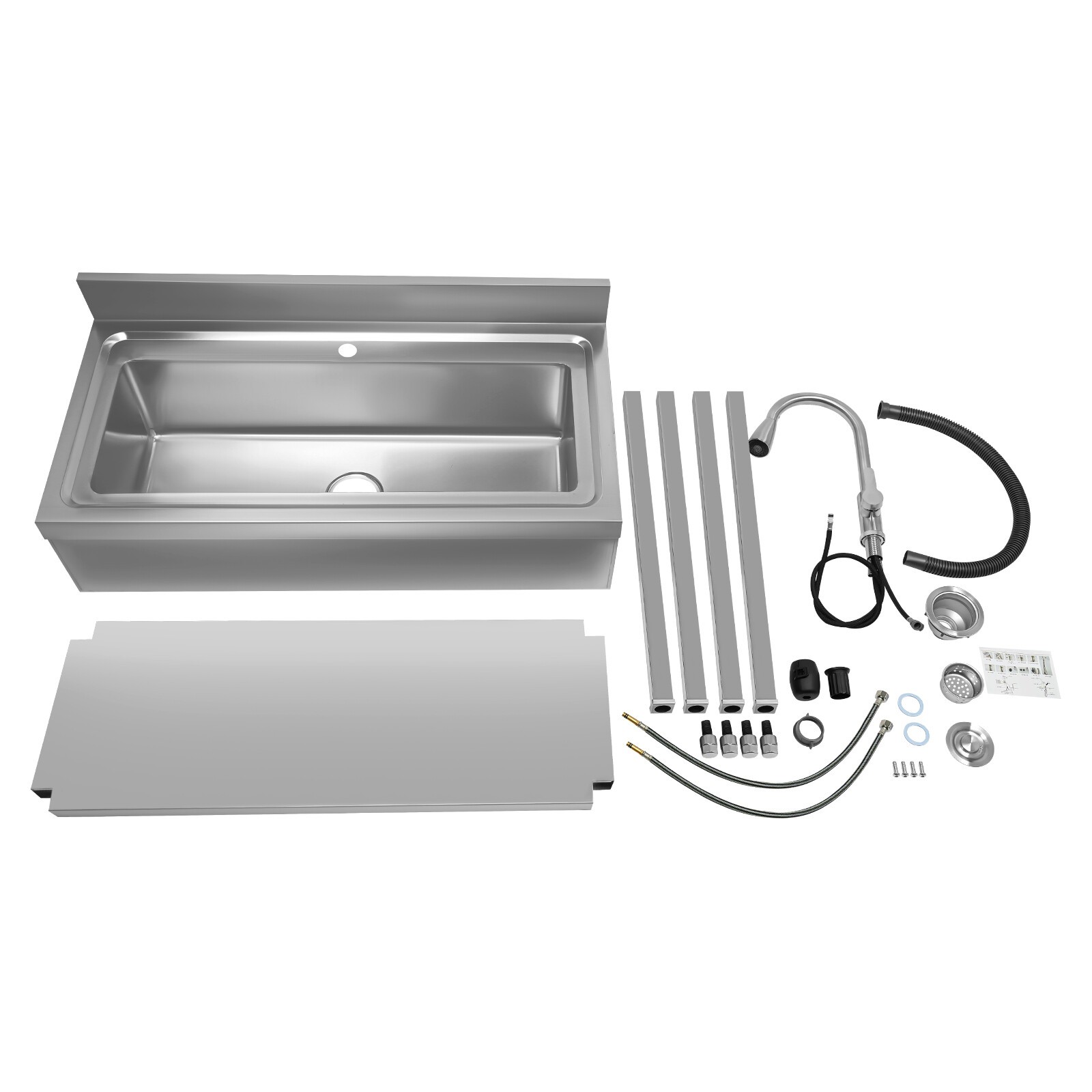 Commercial Sink Stainless Steel Utility Sink Single Bowl Kitchen Sink w/ Faucet