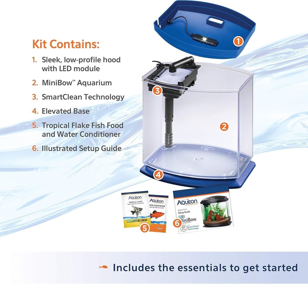 Blue Small Fish Tank with SmartClean Technology.