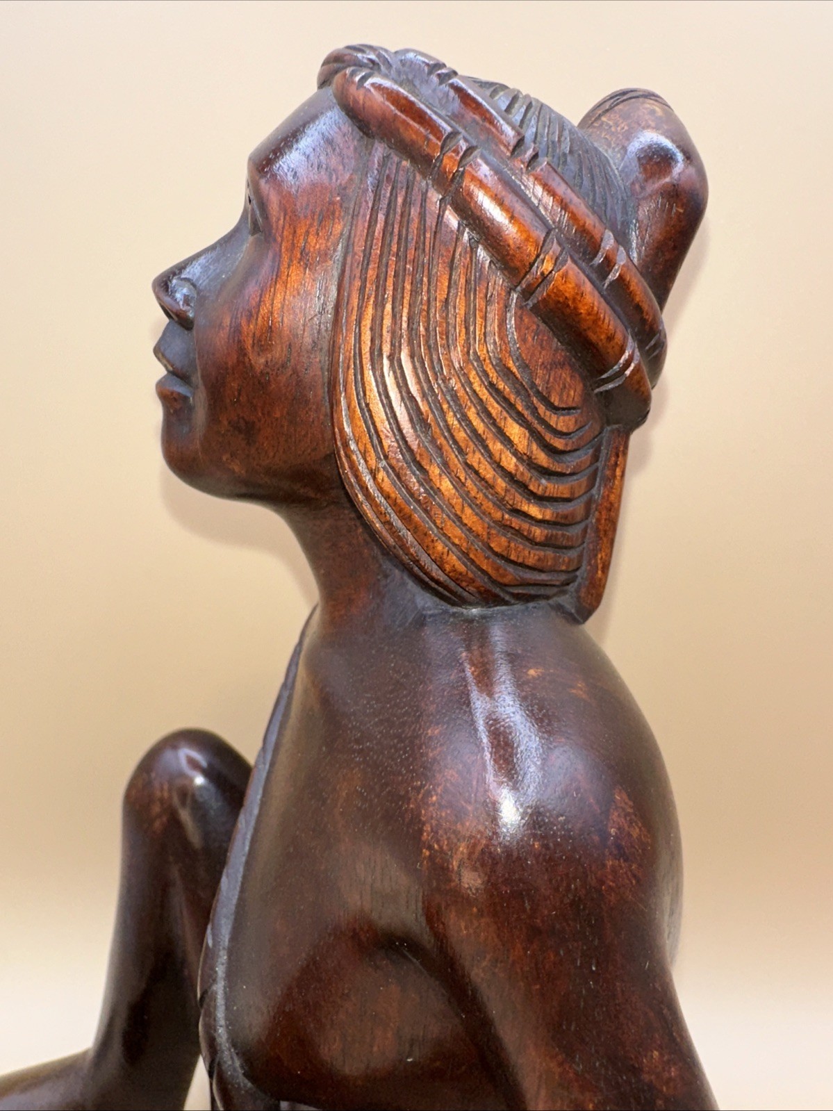 RARE!! VTG AFRICAN MAKONDE MAASAI HAND-CARVED EBONY WOOD SEATED WOMAN SCULPTURE