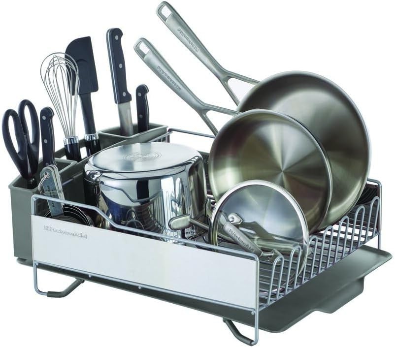 Large Capacity Full Size Rust Resistant Dish Rack with Angled Drain Board and Re