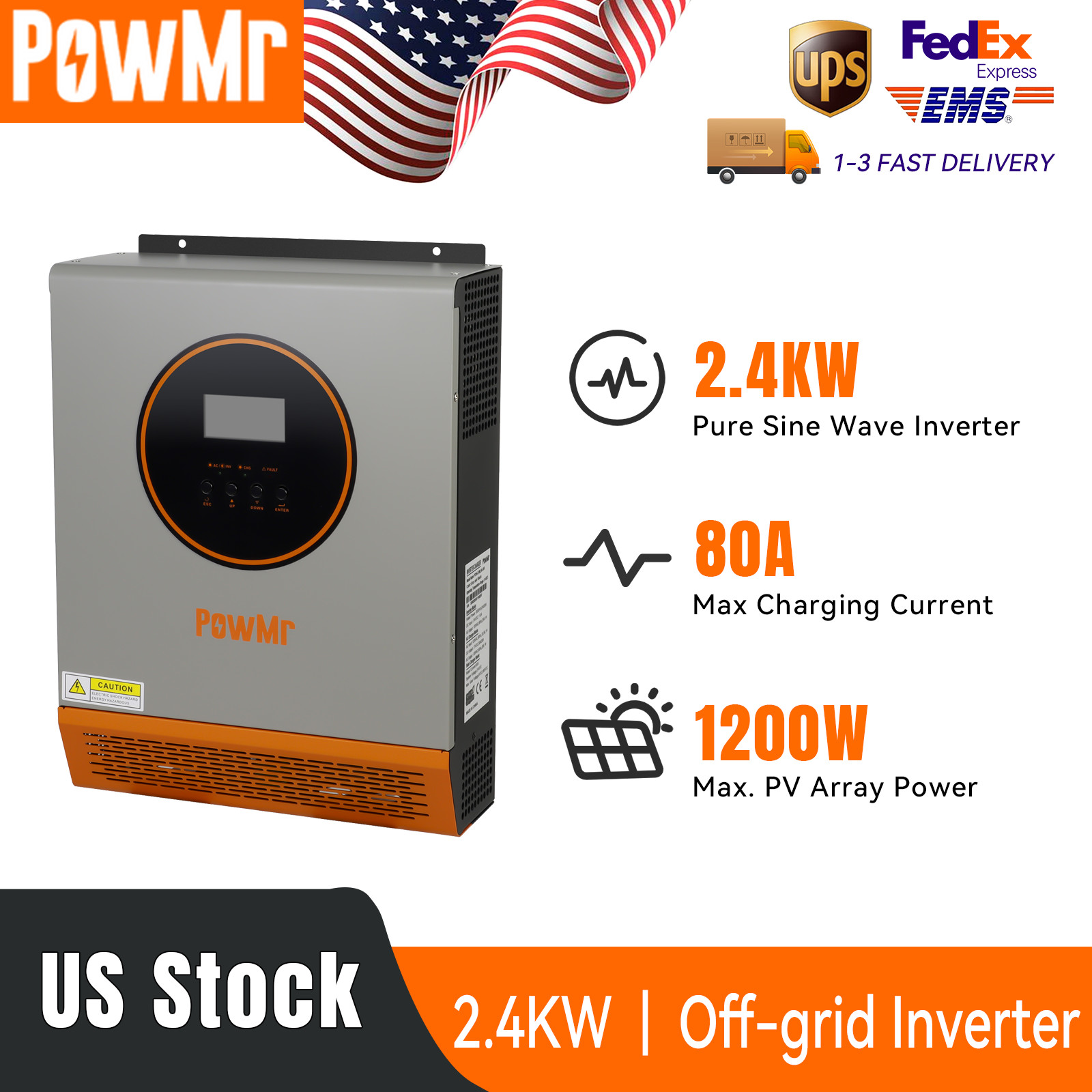 2400W 24V Solar Inverter Hybrid 110V/120V Off Grid 80A Charge Controller PV 80V