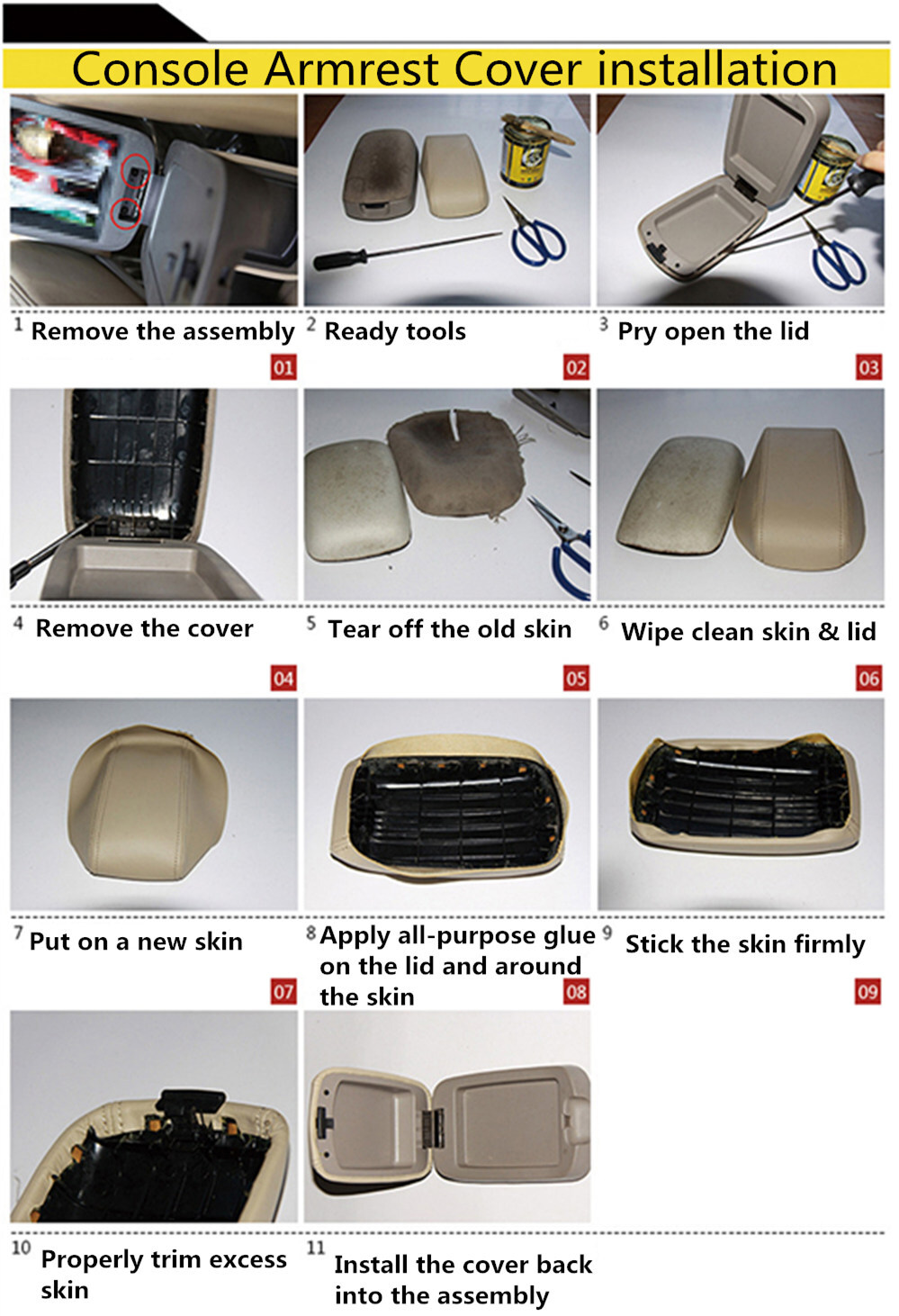 For 2011-2019 Jeep Grand Cherokee Leather Center Console Lid Armrest Cover Black