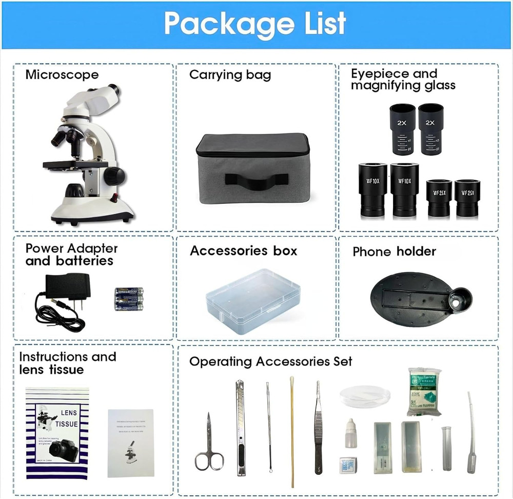 Compound Binocular Microscope for Kids Adults Students,40X-2000X,Microscope Kits