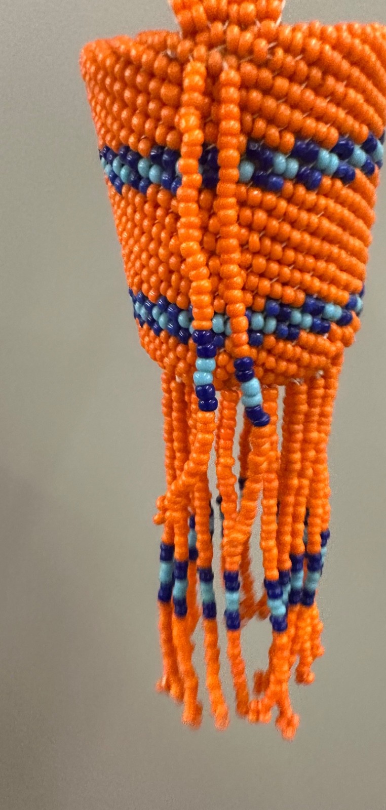 Rare Vintage Miniature BEADED BURDEN BASKET •Native American •Orange/Blue VG