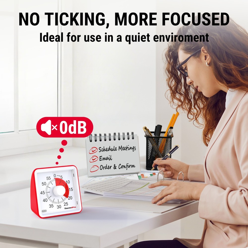 ThermoPro TM021 60 Min Visual Kitchen Timer Red Dial Cooking Baking Timer