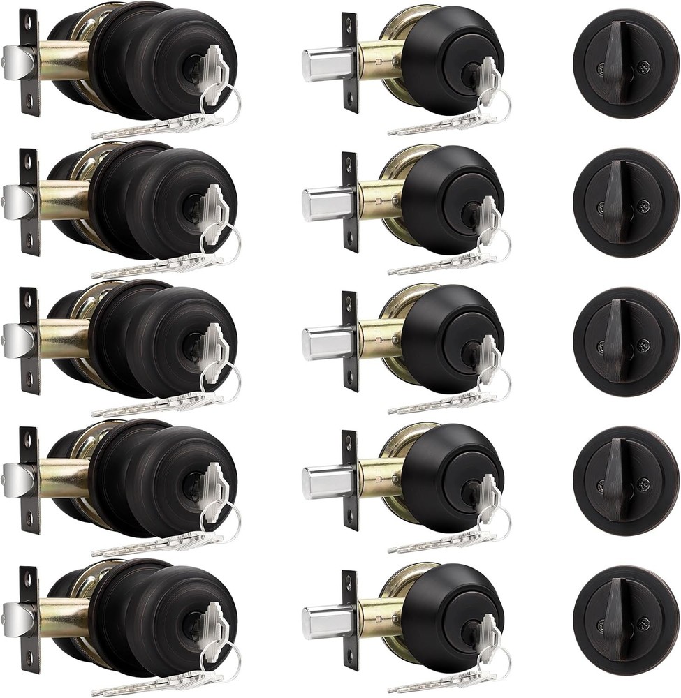 Entry Door Knobs Lock Set & Single Cylinder Deadbolt Combination Set Entry Door