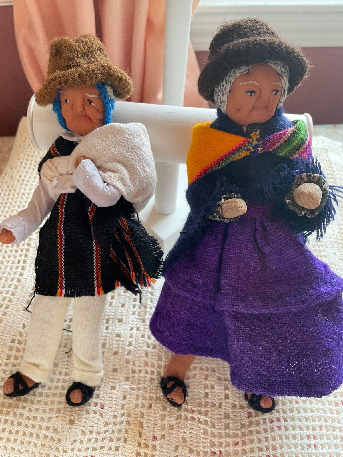 Set Of Hand Woven Peruvian Cloth Dolls 9” tall, 100% Natural Fiber