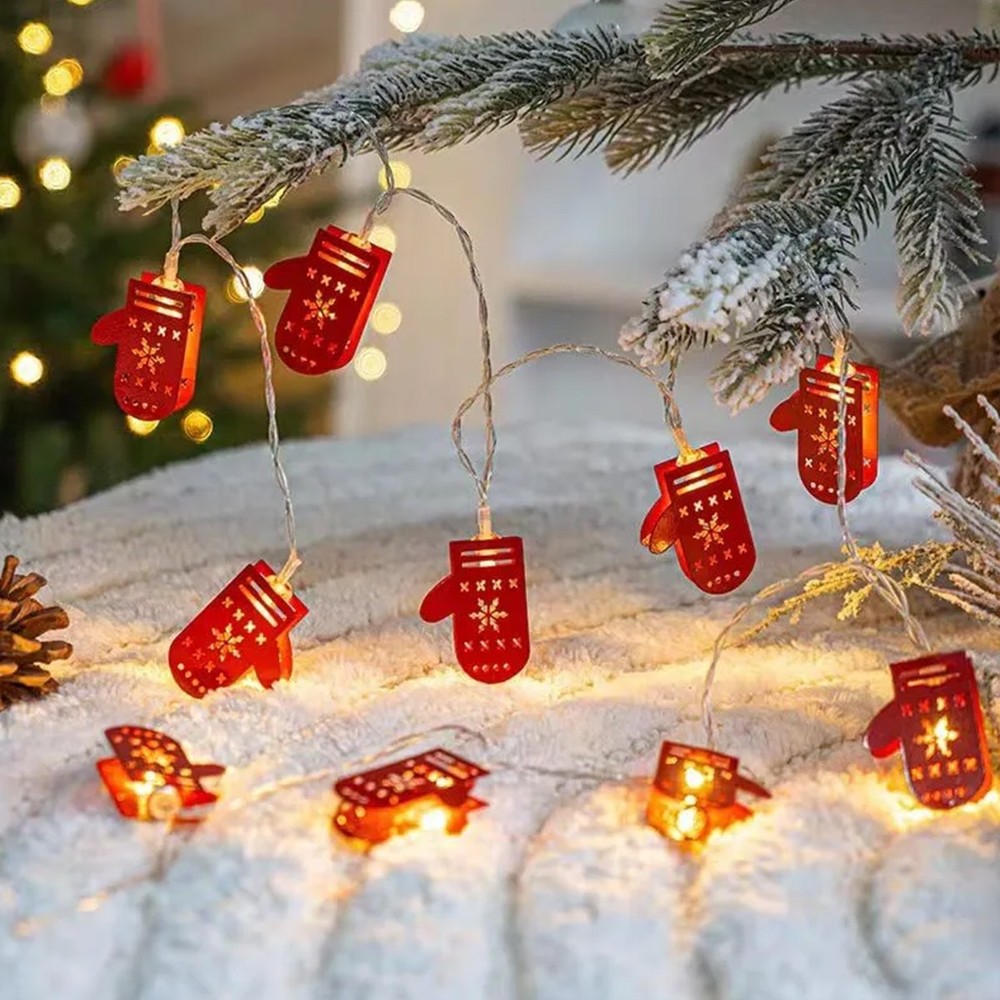 Christmas LED Light String Iron Christmas Gloves Ornament String Light NEW