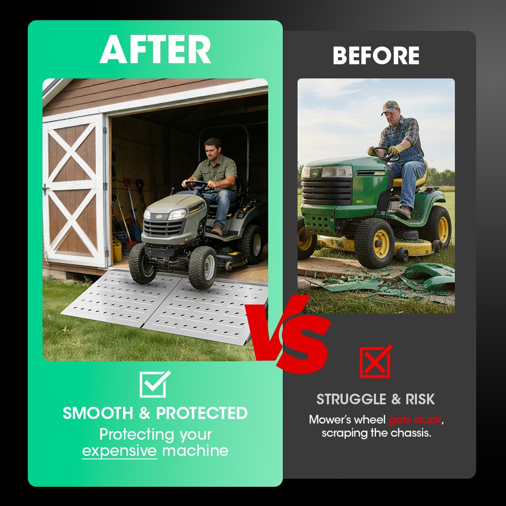 1/2PCS Shed Ramp for Riding Mower&Lawn Anti-Slip Punch Plate Ramp Threshold Ramp