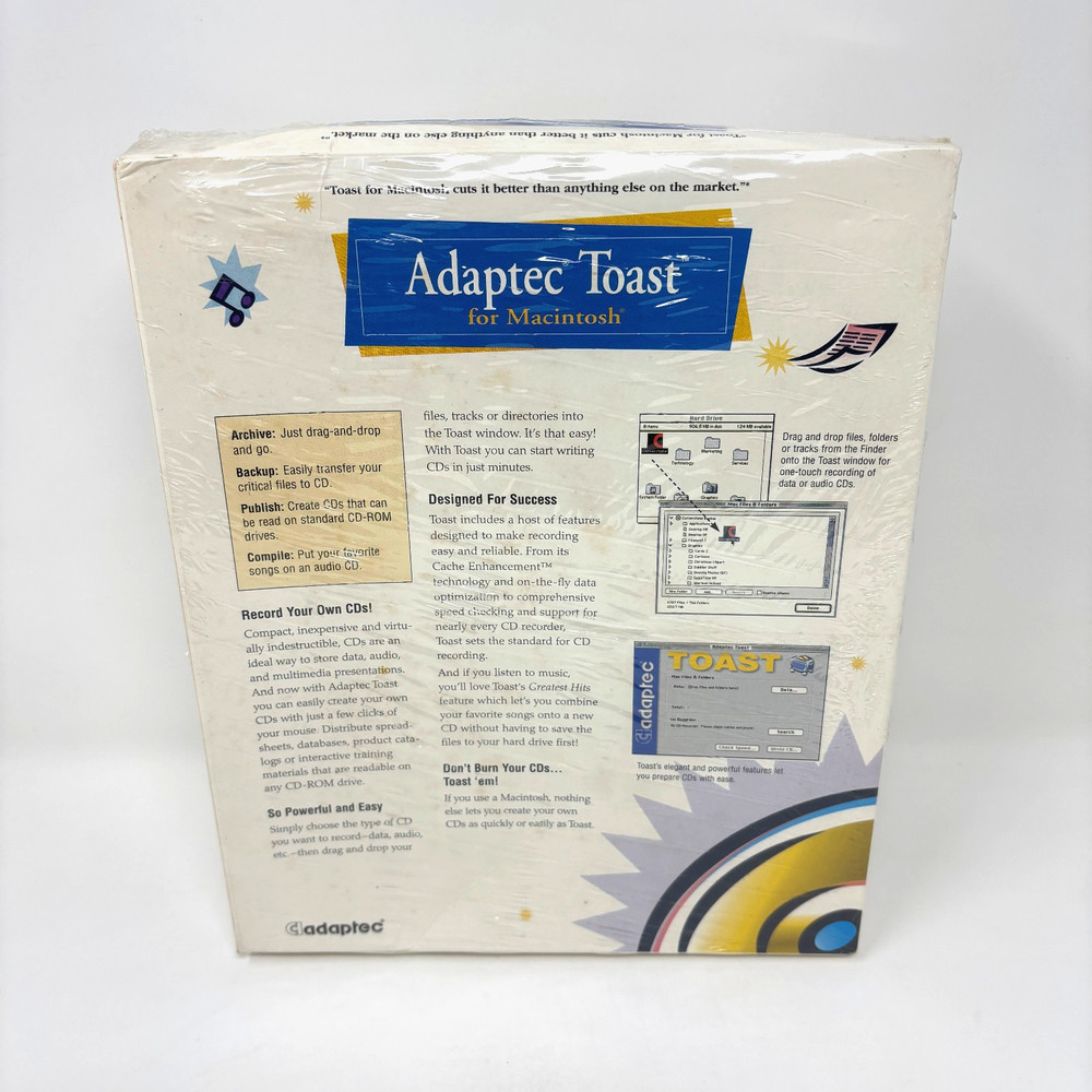 SEALED Adaptec Toast Software For Macintosh CD-ROM in Box!