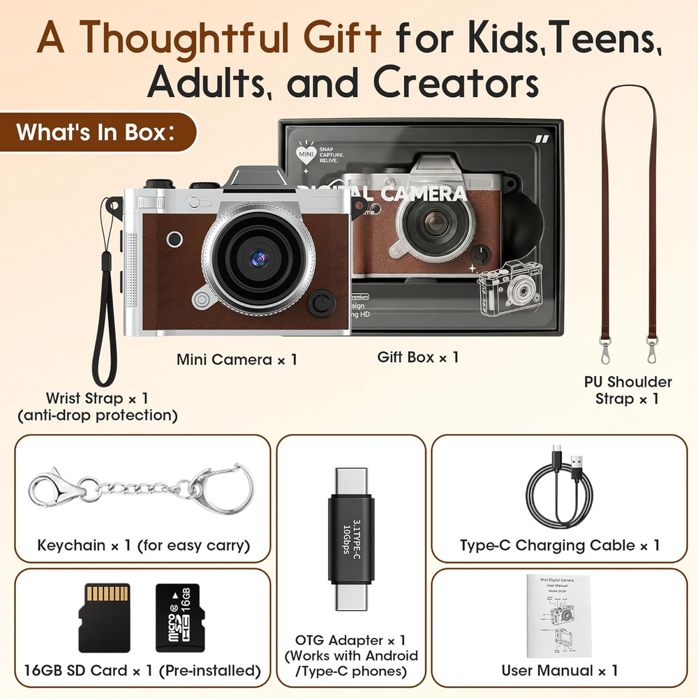Tiny Digital Camera, Vintage Mini Keychain Camera for Teens & Beginners, Premium
