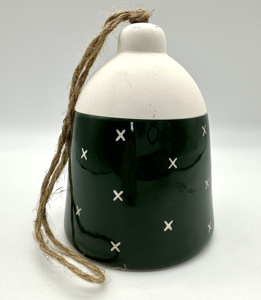 Ceramic Green & Cream Colored Bell-Partially Glazed