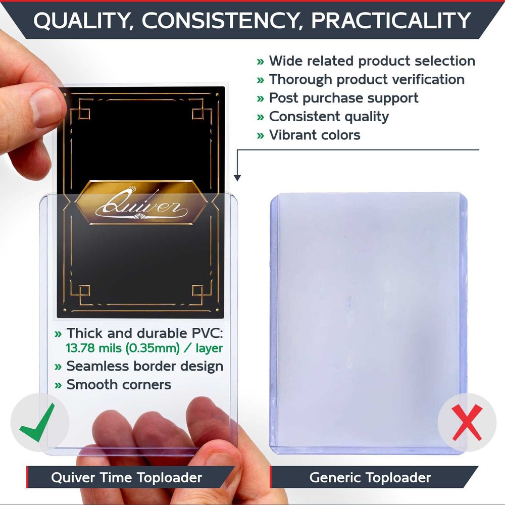 Quiver 100 Count Top Loader for Cards + 100 Soft Card Sleeves + 100 Pull-Tabs