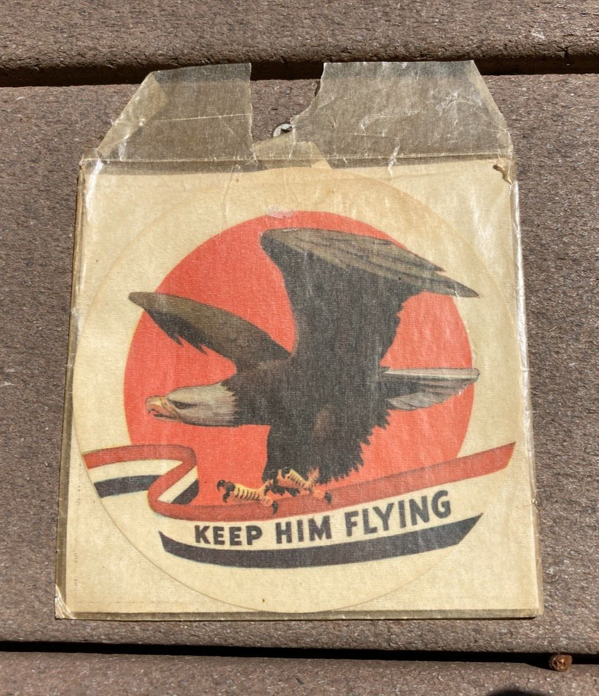 ORIGINAL WW2 US "KEEP HIM FLYING" PATRIOTIC HOME FRONT WINDOW/AUTO DECALS PACK