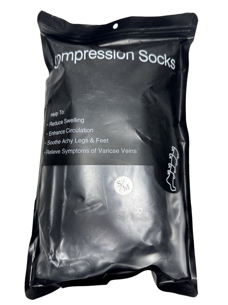 MIRACLE Socks COMPRESSION BLACK 2 Pack Unisex Size Small S/M