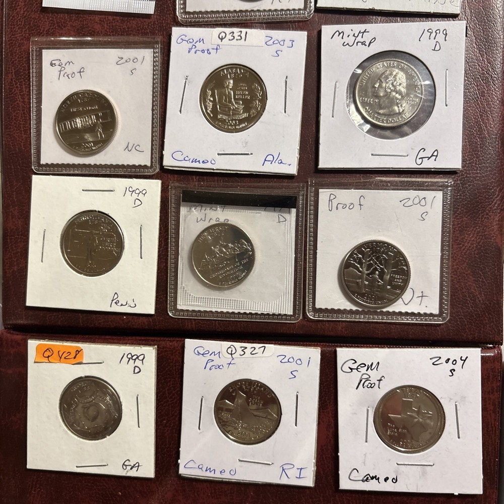 Bargain Basement! 18 Different BU State Qtrs from Proof & Mint Sets Shown. BB144