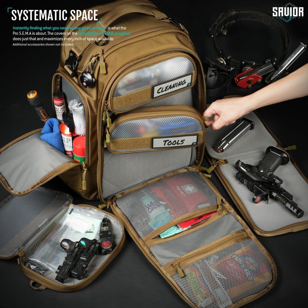 SAVIOR Pro SEMA Competition Range Backpack w/ 3 Individual Pistol Cases - TAN