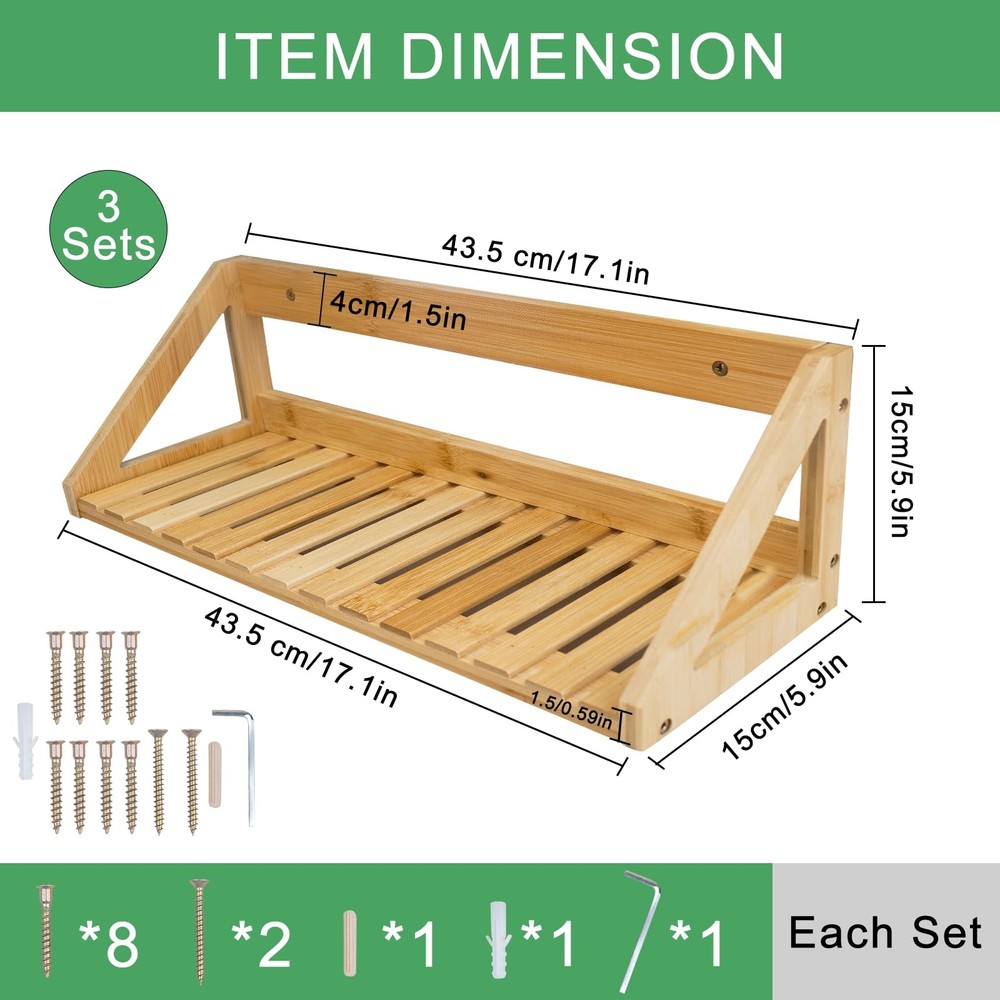 Floating Shelves Wall Mounted, 3 Pcs Solid Wall Hanging Rack Holder, Wall Sto...