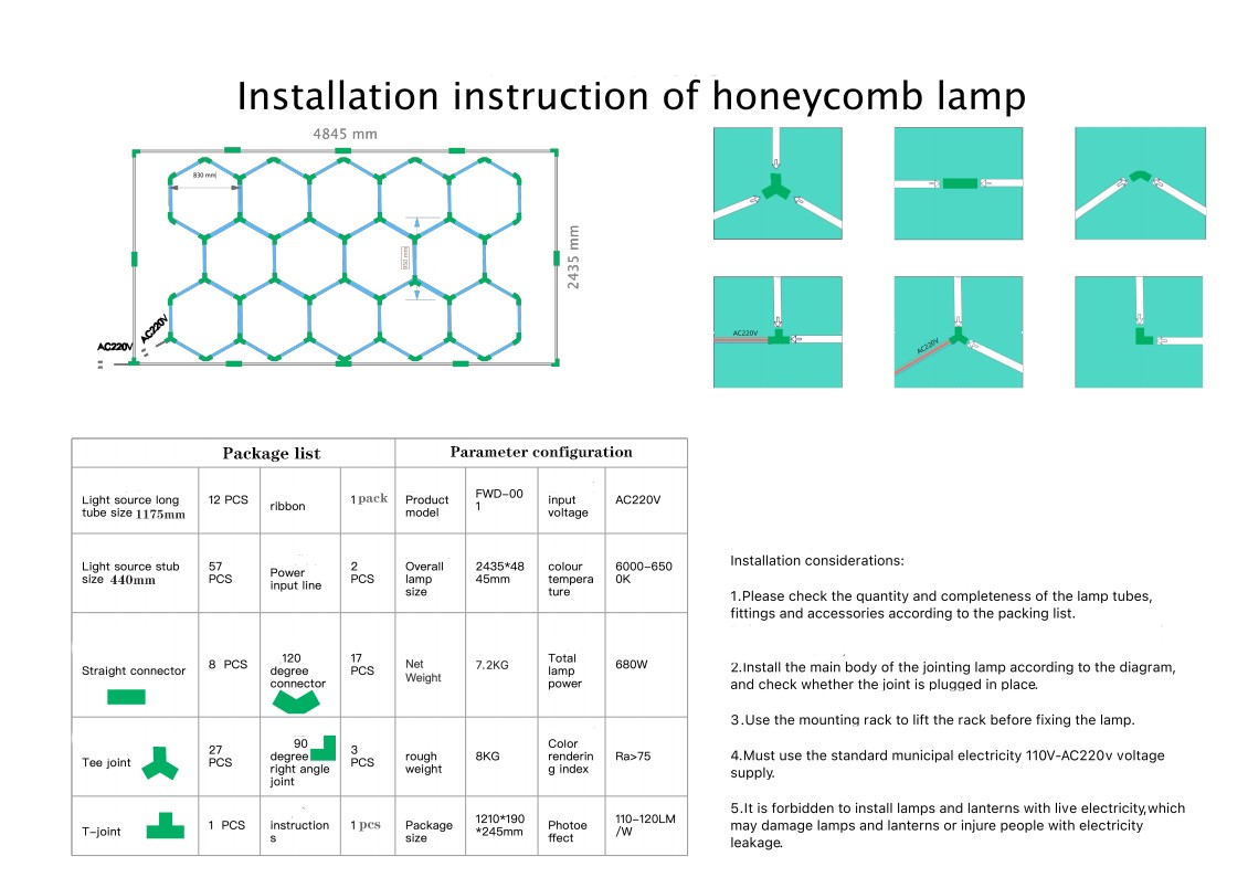 14 Hexagon LED Lighting Car Detail Garage Workshop Gym Honeycomb Lights 6500K US