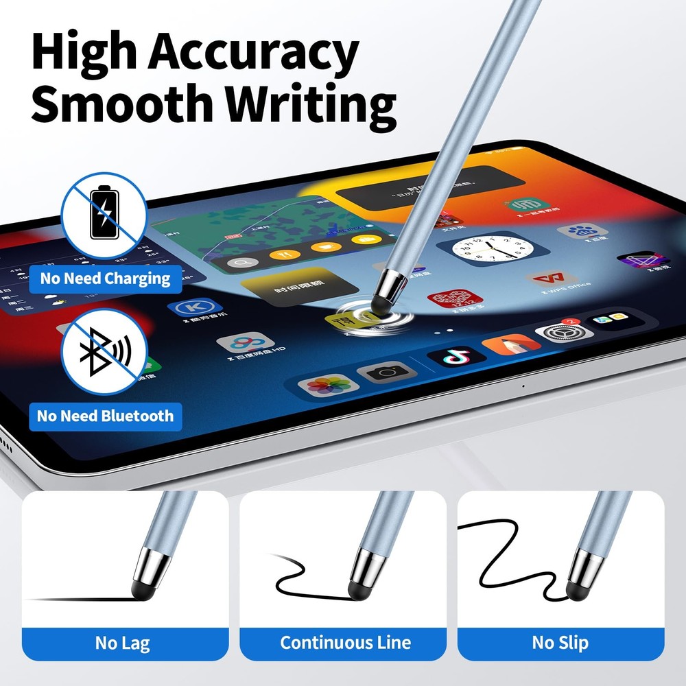 2-in-1 Stylus Pen for iPad iPhone Android Tablets 5-Pack
