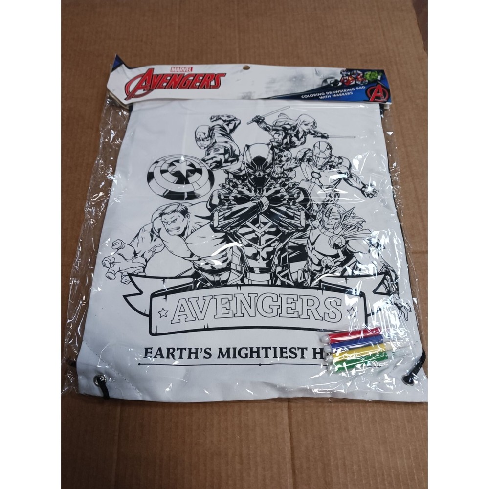 Coloring Drawstring Bag With Markers Marvel Avengers NWT