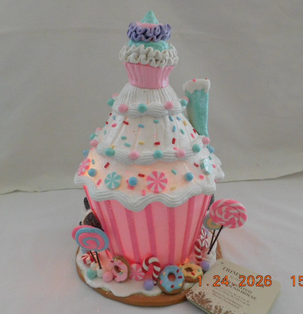 New 2025 Trimsetter Gingerbread Light Up LED "Round Pink House" 9.5"T x 7.5"