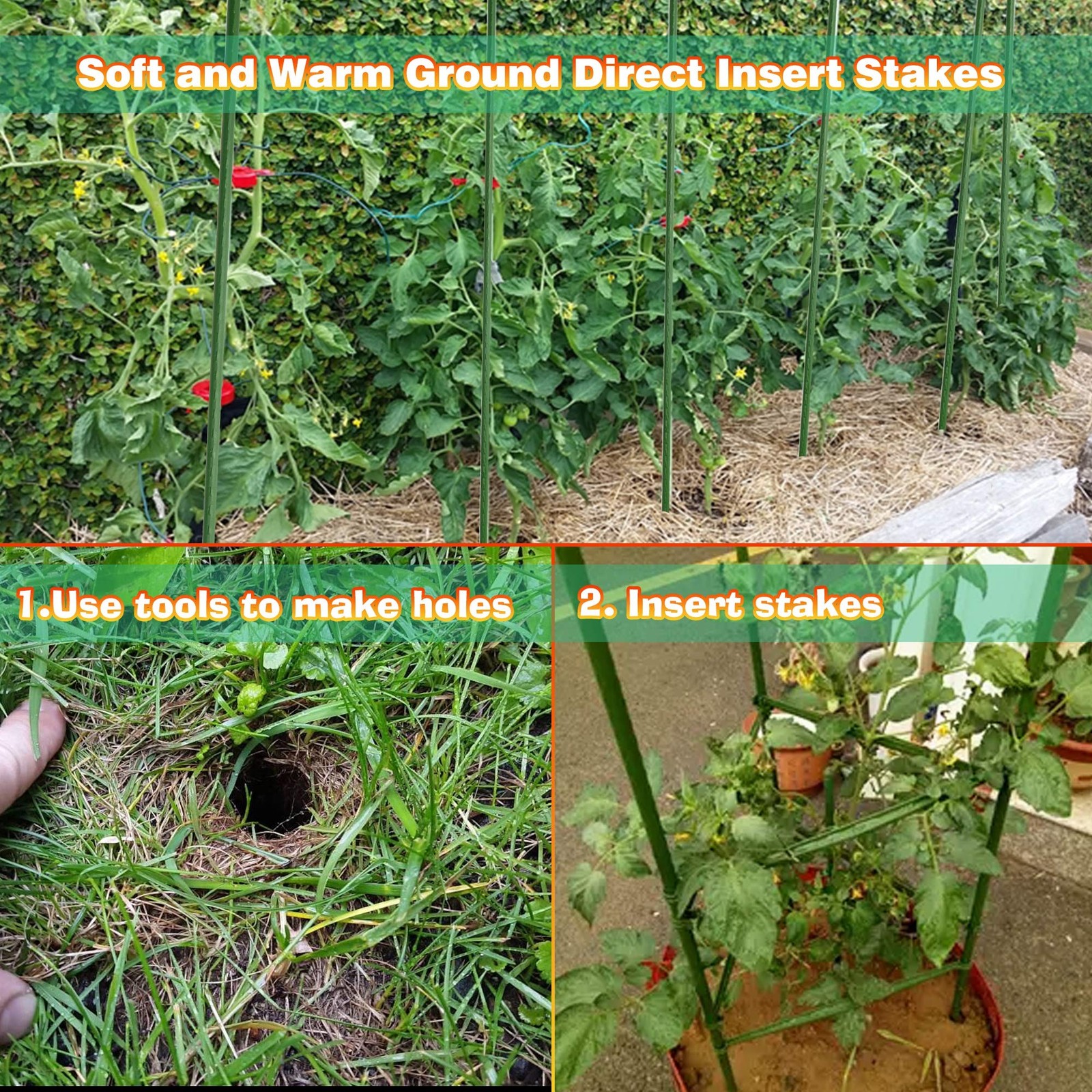 Xiny Tool Garden Stakes, 25 Pack 4 Ft Steel Plant 48 Inch, Green