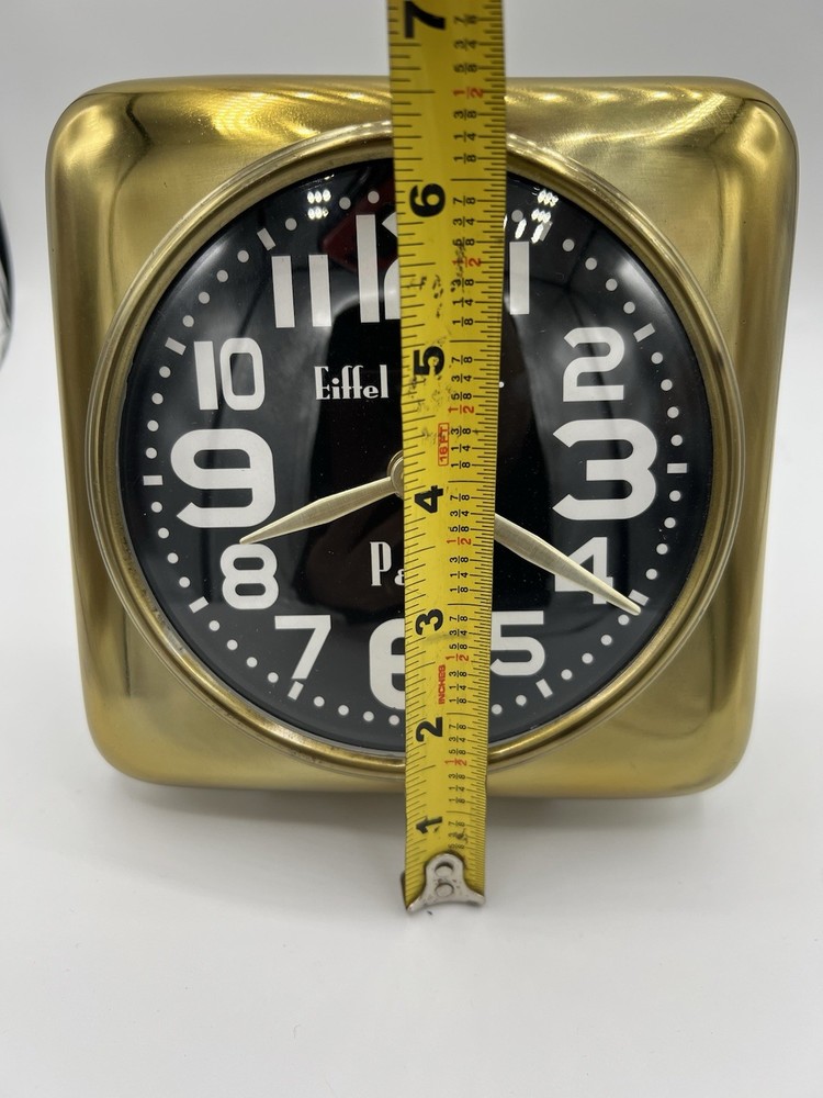 Gold Chrome Steel Square Bubble Eiffel Tower Paris Clock