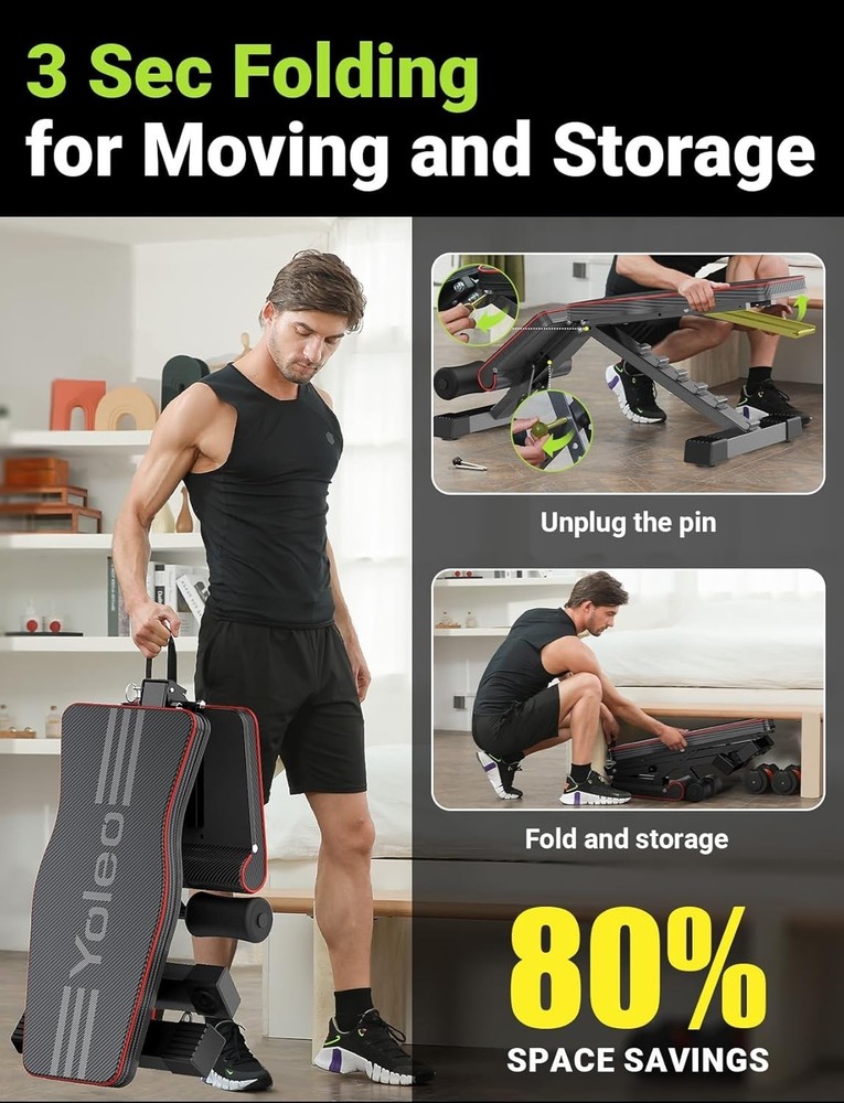 Adjustable Folding Weight Bench - 660 lbs Capacity, Compact Home Gym Solution