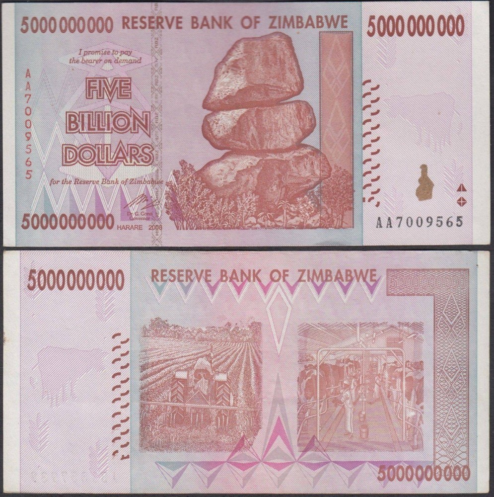 Zimbabwe 5 Billion Dollars, 2008, P-84, Used