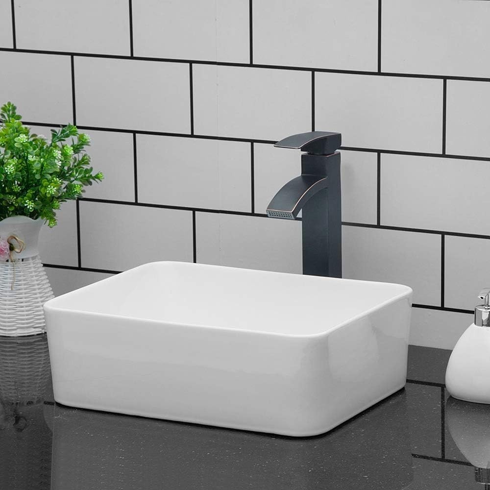 Vessel Sink Rectangular - 16"x12" Modern White Bathroom Sink Rectangle Above ...
