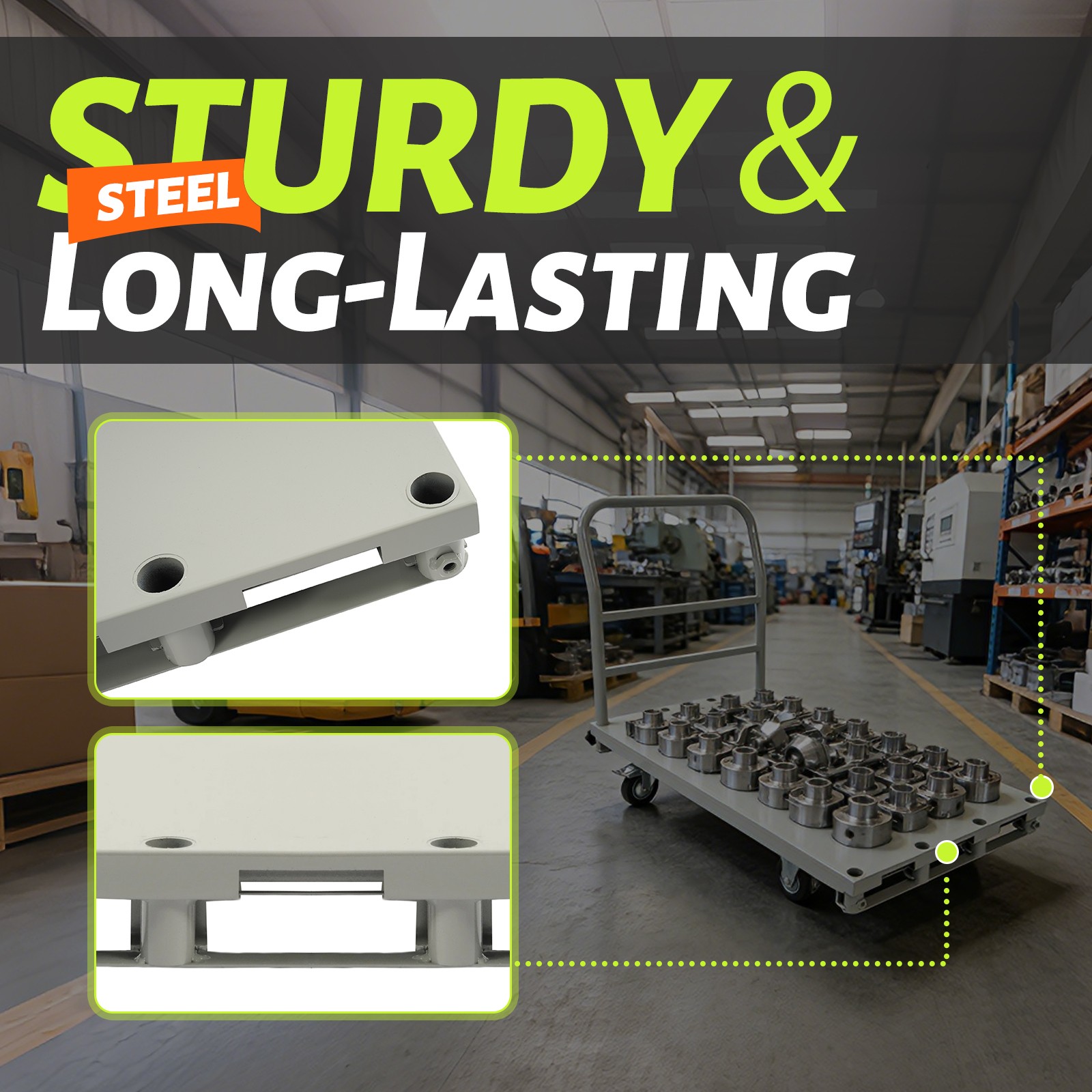 2-in-1 Steel Panel Dolly Drywall Cart 2200lbs Platform Truck Cart with 4 Casters