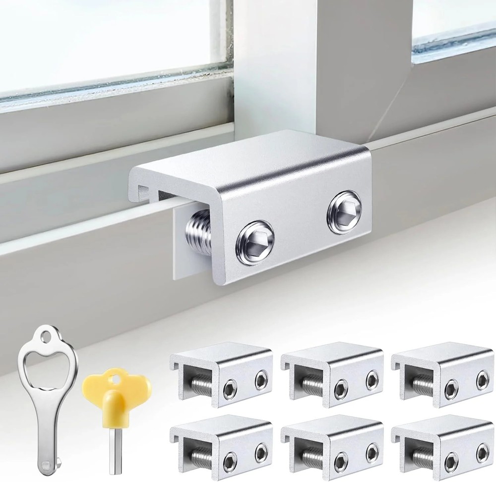 Sliding Window Locks (6 Sets), Security Window Locks with Keys, Adjustable Alumi